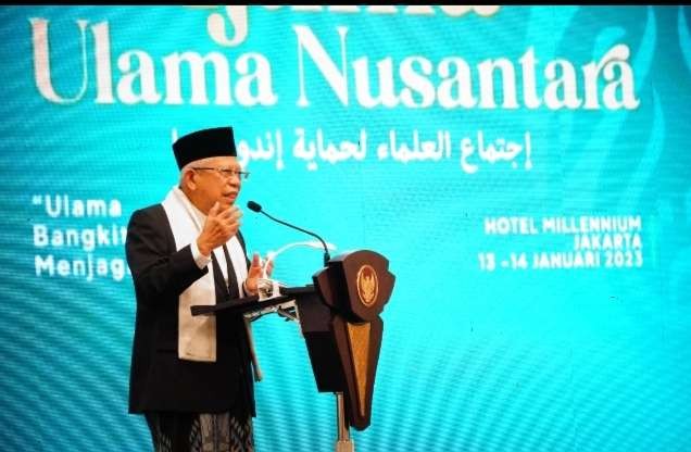 Wapres Ma'ruf Amin dalam acara Ijtima Ulama Nusantara yang digelar DPP PKB (Foto: BPMI Setwapres)