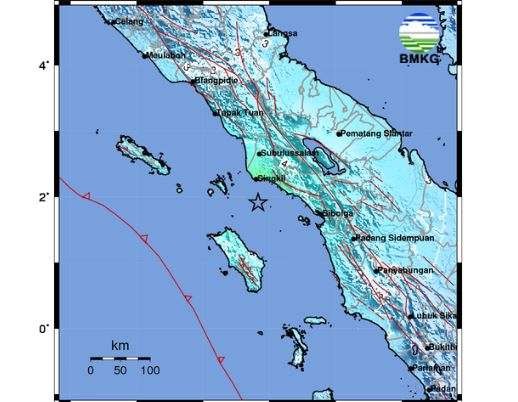 Gempa bumi berkekuatan magnitudo 6,2 mengguncang Kabupaten Aceh Singkil, Provinsi Aceh, Senin 16 Januari 2023 pukul 05.30 WIB. (Foto: Twitter BMKG)