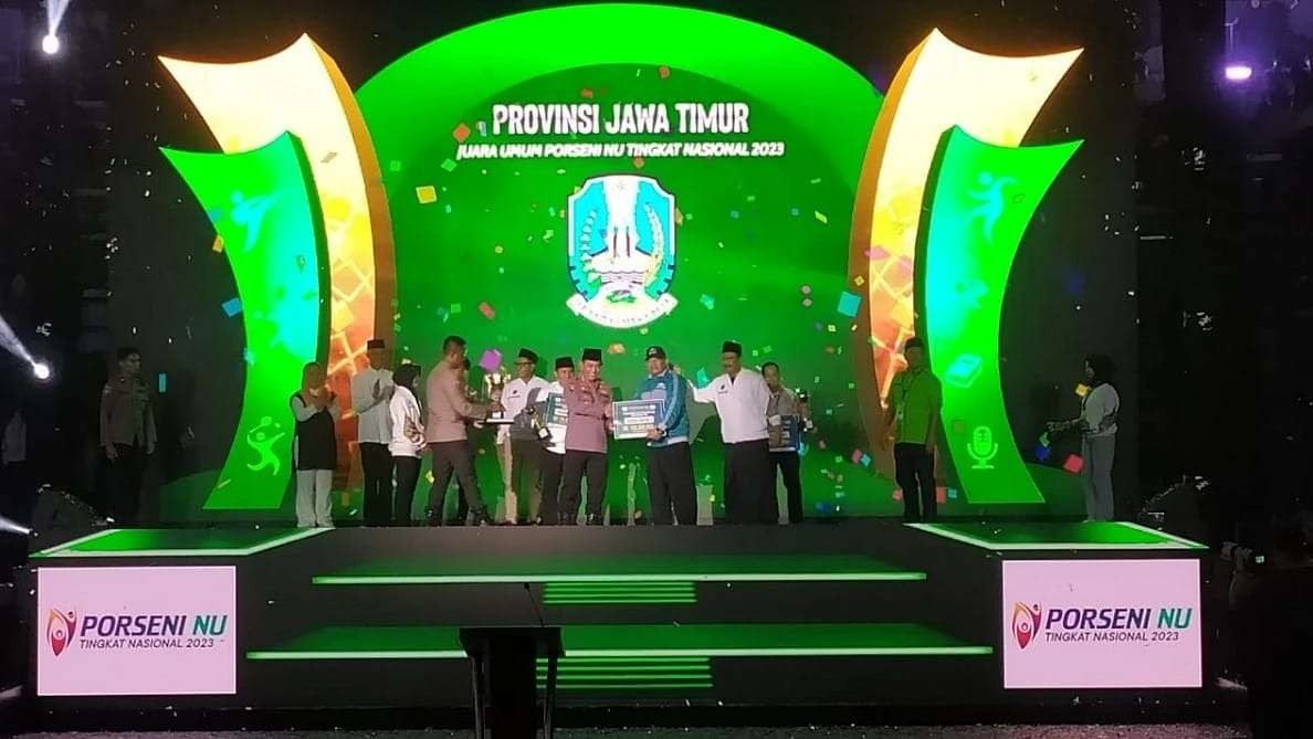 Kontingen PWNU Jawa Timur dalam Pekan Olahraga dan Seni (Porseni) NU tingkat nasional tahun 2023 berhasil meraih predikat juara umum. (Foto: media center pwnu-jatim)