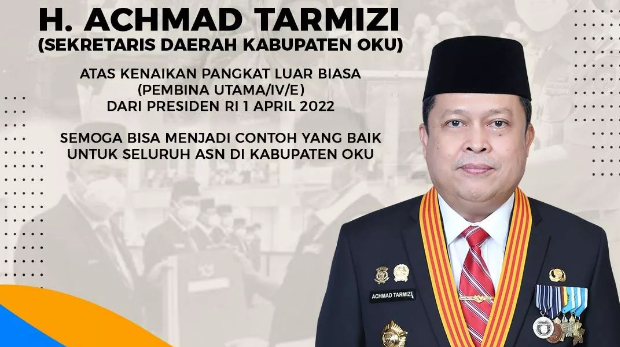 Sekretaris Daerah (Sekda) Kabupaten Ogan Komering Ilu (OKU), Sumatera Selatan (Sumsel), Dr. Drs. Ir. H. Achmad Tarmizi, S.E., S.H., M.T., M.Si., M.H., M.Pd, Ph.D (HC). (Foto: Dokumentasi Pemkab OKU)