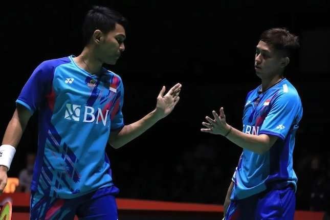 Ganda putra Indonesia peringkat satu dunia Fajar Alfian/Muhammad Rian Ardianto melaju ke perempat final Indonesia Masters 2023. (Foto: PBSI)