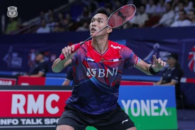 Tunggal putra Indonesia, Jonatan Christie berhasil mengalahkan wakil India, Lakshya Sen, di babak perempat final Indonesia Masters 2023. (Foto: PBSI)