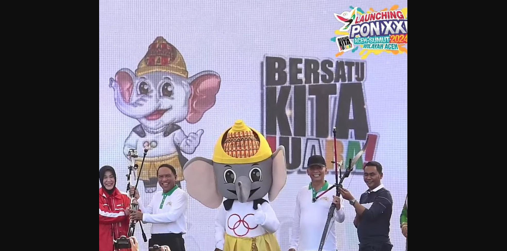 Peluncuran logo, maskot gajah putih bernama Po Meurah, dan taqline Bersatu Kita Juara PON XXI 2024 Aceh-Sumut, Sabtu 28 Januari 2023. (Foto: Kemenpora)