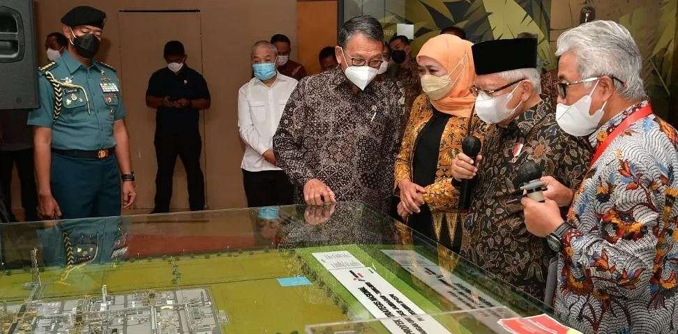 Wapres Ma'ruf Amin meresmikan dua proyek strategis tersebut di Ballroom, Sheraton Hotel and Towers, Surabaya, Rabu 8 Februari 2023, (Foto: wapresri.go.id)