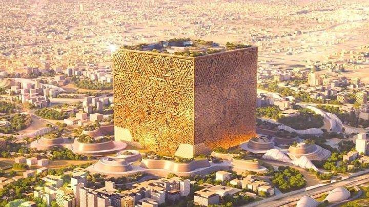 The Mukaab direncanakan berada di pusat New Murabba yang rencananya akan menjadi pusat kota modern terbesar di dunia. (Foto: GlobalVillagesSpace.)