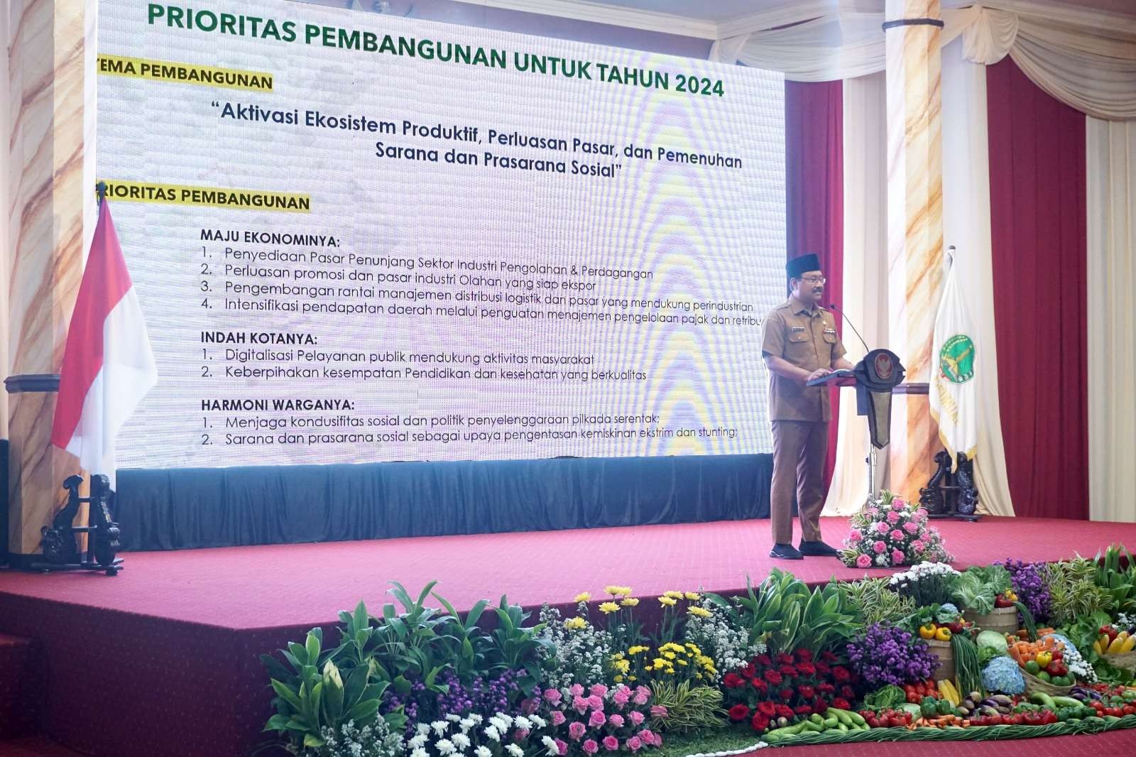 Walikota Pasuruan Saifulah Yusuf saat memberikan buka Musyawarah Perencanaan Pembangunan (Musrenbang) Rencana Kerja Perangkat Daerah (RKPD) Tahun 2024 di Gedung Gradika, Senin 13 Maret 2023. (Foto: Humas Pemkot Pasuruan)