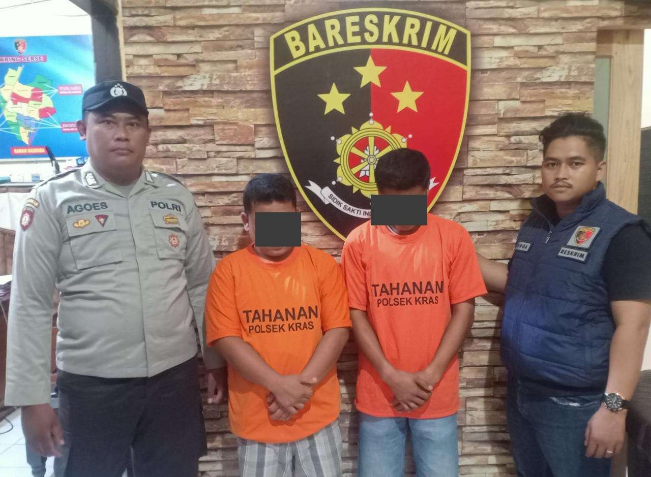 Dua pria asal Provinsi Lampung diringkus Unit Reskrim Polsek Kras karena diduga melakukan pencurian dengan kedok minta sumbangan .(Foto: Istimewa)