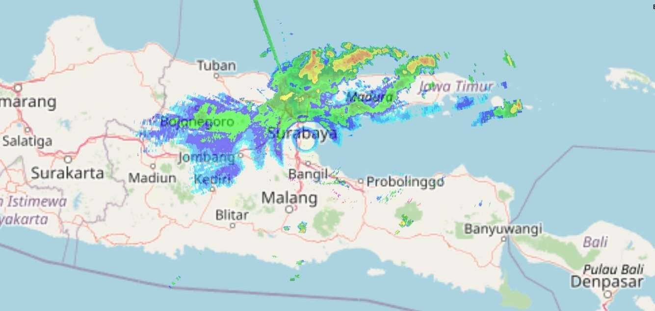 Radar Cuaca wilayah Jatim. (Foto: Tangkapan Layar)