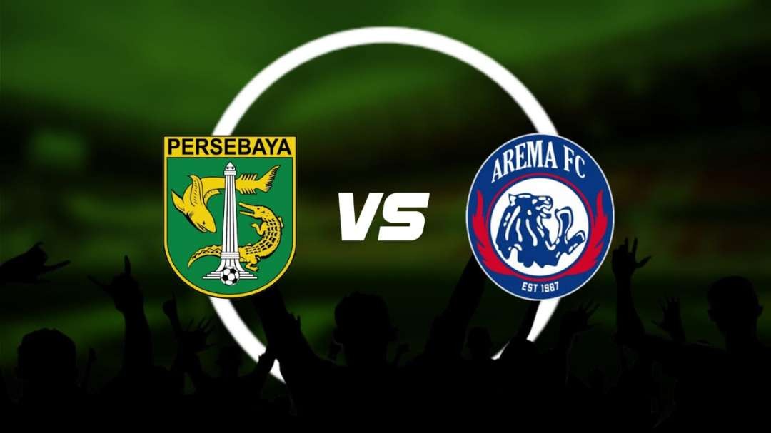 Derbi Jawa Timur, Persebaya vs Arema digelar di Stadion PTIK Jakarta, Selasa 11 April 2023 malam. (Grafis: Fa Vidhi/Ngopibareng.id)