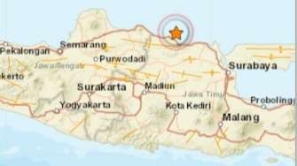 Titik gempa susulan kedua berkekuatan 3,4 skala richter di Tuban, Jumat 14 April 2023. (Foto: Tangkapan Layar)