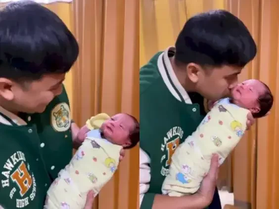 Billy Syahputra bikin heboh saat menyambut kelahiran bayi yang disebutnya anak pertama. (Foto: Instagram @bilsky26)