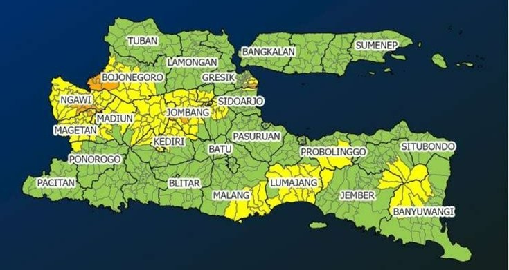 Prakiraan Cuaca dari BMKG Juanda untuk sejumlah wilayah di Jatim
