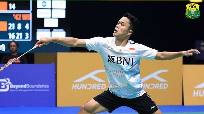 Tunggal putra Indonesia, Anthony Sinisuka Ginting melangkah ke final Badminton Asia Championships (BAC) 2023 usai kalahkan wakil Jepang. (Foto: PBSI)