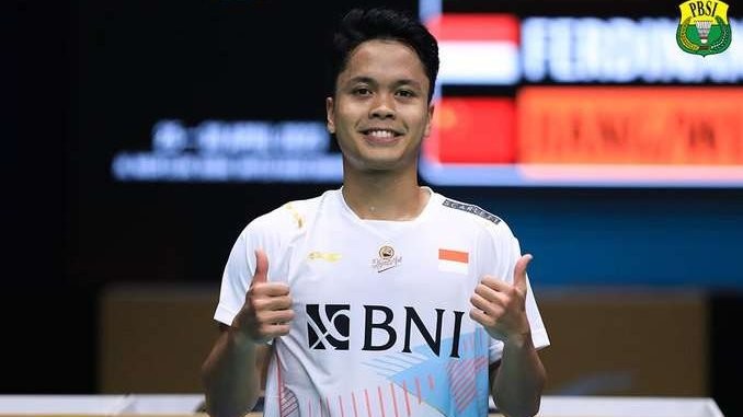 Tunggal putra Indonesia Anthony Sinisuka Ginting berhasil menjuarai Badminton Asia Championships 2023 setelah kalahkan wakil Singapura. (Foto: PBSI)