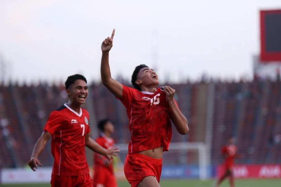 Muhammad Ferrari mencetak gol kedua Indonesia U-22 ke gawnag Vietnam U-22 di semifinal sepak bola putra SEA Games 2023, Sabtu 13 Mei 2023. (Foto: PSSI).