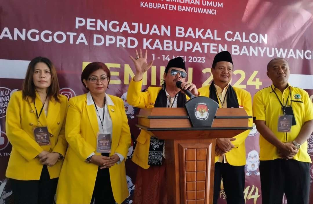 Ketua DPD Golkar Banyuwangi Ruliyono menyampaikan target di Pemilu 2024. (Foto: Muh Hujaini/Ngopibareng.id)