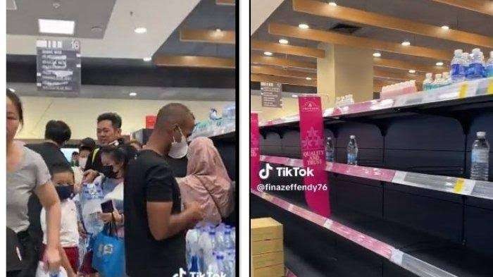 Warga Malaysia Borong air mineral hingga rak di supermarket kosong kehabisan stok. (Foto: TikTok)