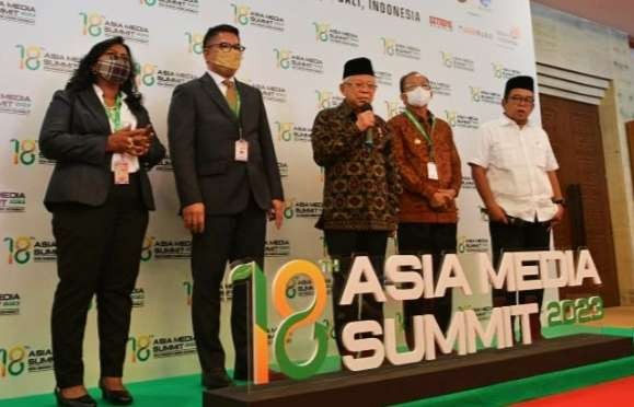 Wapres Ma'ruf Amin meresmikan pembukaan Asia Media Summit (AMS) ke-18 Tahun 2023 di Grand Hyatt Bali (Foto: Setwapres),