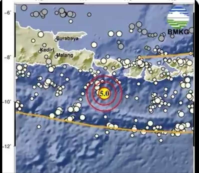 Gempa bumi dengan kekuatan Magnitudo (M) 5,0 mengguncang kawasan Kuta Selatan, Bali. (Foto: Twitter)