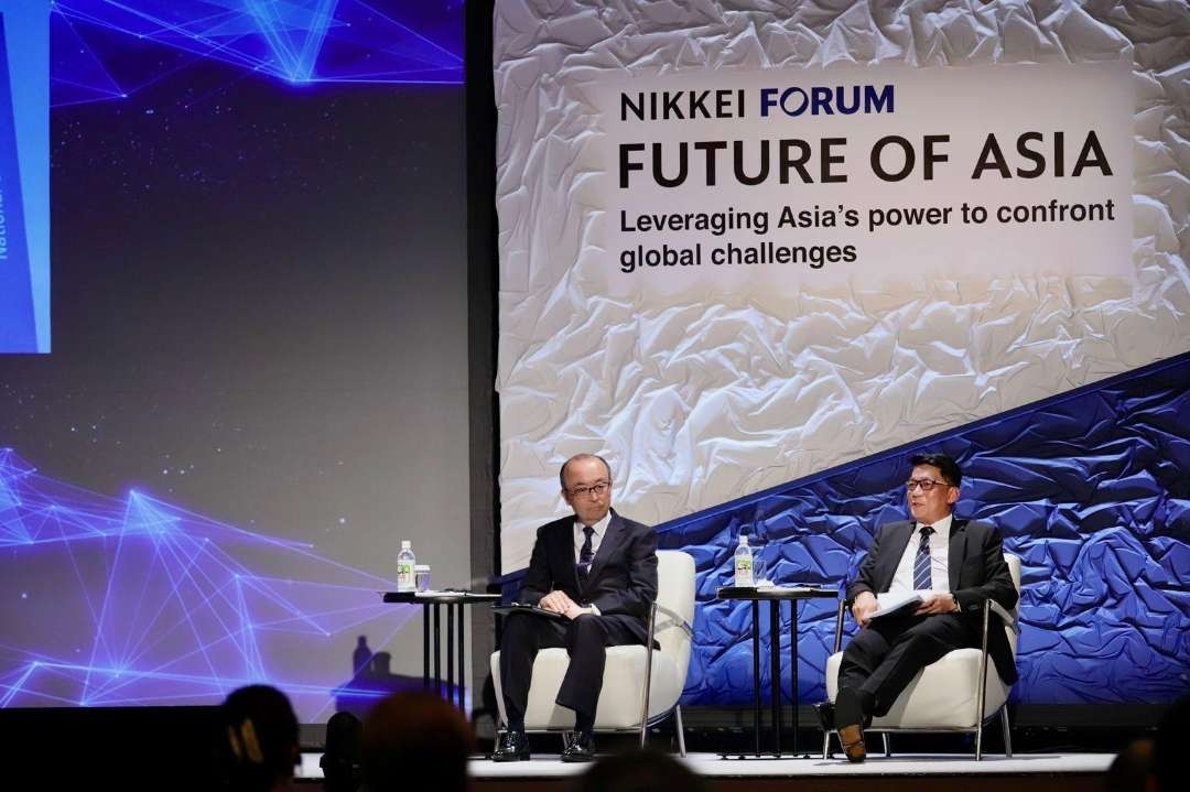 Direktur Strategi, Portofolio, dan Pengembangan Usaha Pertamina Salyadi D. Saputra ketika menjadi salah satu pembicara dalam kegiatan Nikkei Forum 28th "Future of Asia", di Tokyo, pada 26 Mei 2023.(Foto: dok. Pertamina)