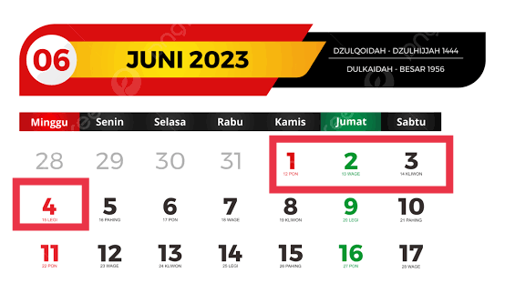 Hari libur nasional dan cuti bersama 1-4 Juni 2023. (Foto: pngtree)