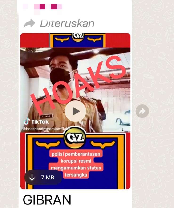Konten hoax tentang Walikota Solo, Gibran Rakabuming Raka, yang disebarkan oleh guru PPKN SMK Negeri di Jember, Jawa Timur. (Foto: Tangkapan layar)