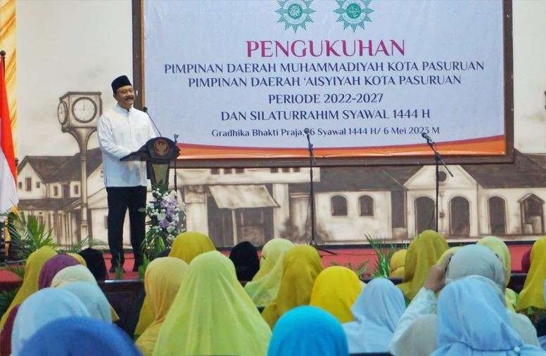 Walikota Pasuruan Syaifullah Yusuf (Gus Ipul) saat hadiri Pelantikan Pimpinan Daerah (PD) Muhammadiyah dan Aisyiyah Kota Pasuruan 2022-2027 di Gedung Gradika, Sabtu 06 Mei 2023. (Foto: Humas Pemkot Kota Pasuruan)