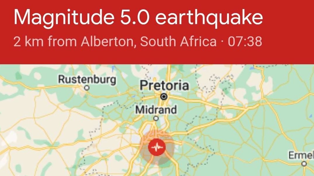 Gempa magnitudo 5 guncang Johannesburg, Afrika Selatan, Minggu 11 Juni 2023. (Foto: Google)