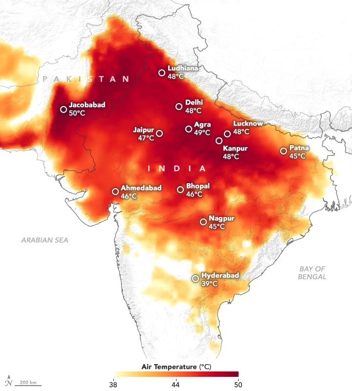 Suhu mendidih di India mencapai 45 derajat Celsius. (Grafis: climate4life.info)