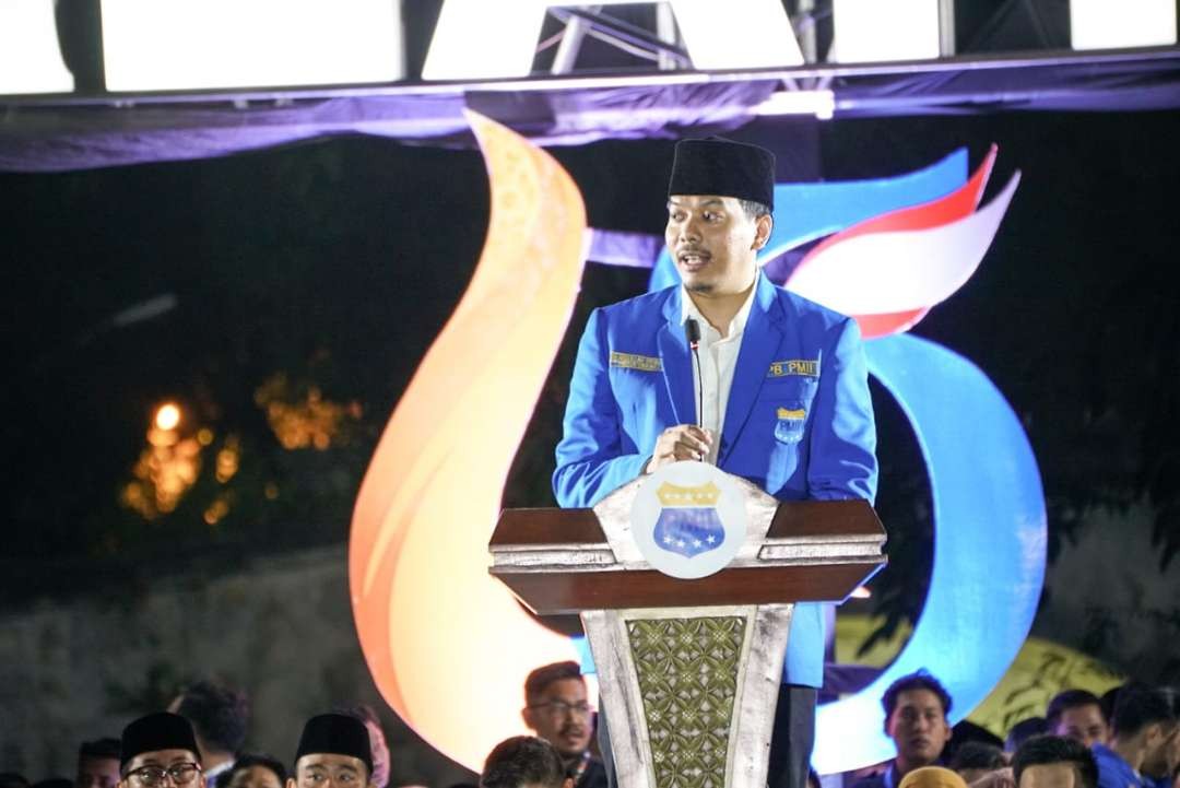 Ketua Umum PB PMII Muhammad Abdullah Syukri  pada resepsi Puncak Hari Lahir (Harlah) ke-63 tahun PMII di Benteng Vastenburg, Kota Surakarta, Jawa Tengah. (Foto: pb-pmii)