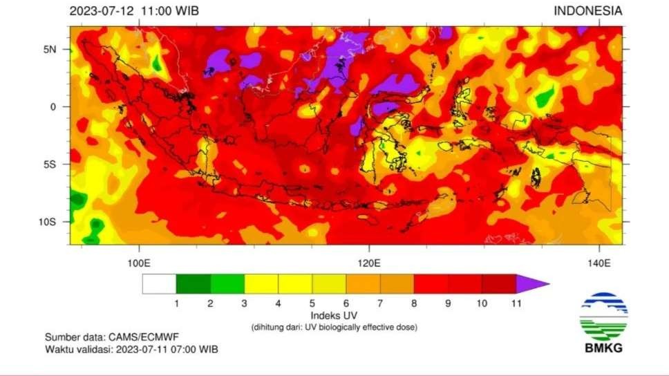 Info paparan sinar UV di Indonesia, Rabu 12 Juli 2023. (Foto: Tangkapan Layar)