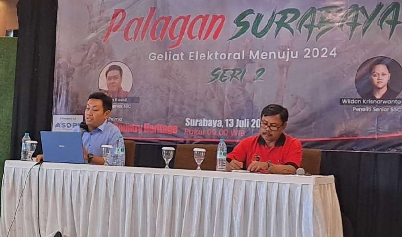 Hasil pemaparan hasil survey SCC jelang Pemilu 2024. (Foto: Pita Sari/Ngopibareng.id)
