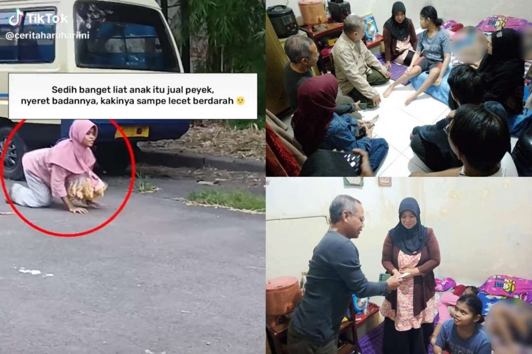 Cuplikan video viral Cyntya merangkak saat jualan peyek, mendapat perhatian dari jajaran Pemkot Surabaya dengan berkunjung ke rumah Cyntya. (Foto: Humas Pemkot Surabaya)
