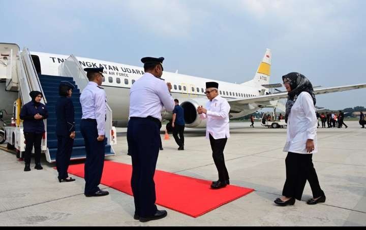 Wapres Ma'ruf Amin saat akan meninggalkan Lanud TNI AU Halim Perdana Kusuma  Jakarta Timur menuju Semarang (foto: Setwapres)