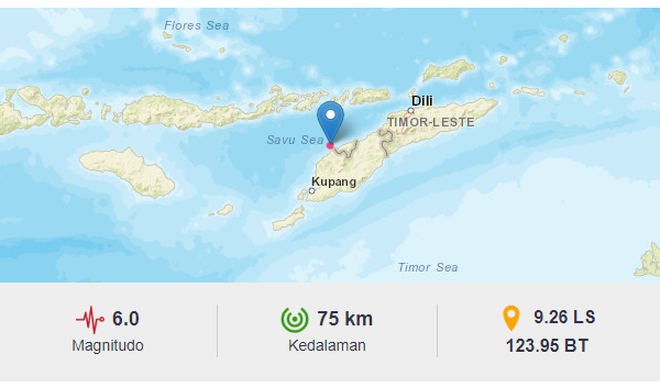 Gempa bumi terjadi di Kupang, Provinsi Nusa Tenggara Timur, pada Selasa 25 Juli 2023. (Sumber bmkg)