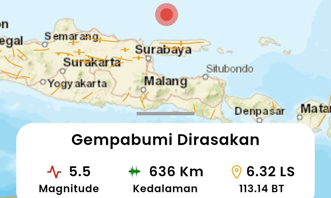 Titik gempa di Bangkalan, Jumat 4 Agustus 2023 pagi. (Foto: BMKG)