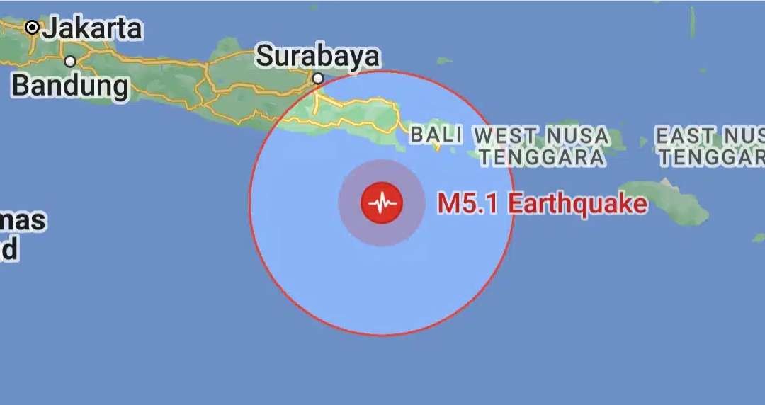 Gempa mengguncang Kuta Selatan Bali, Senin 7 Agustus 2023. (Foto: Google)