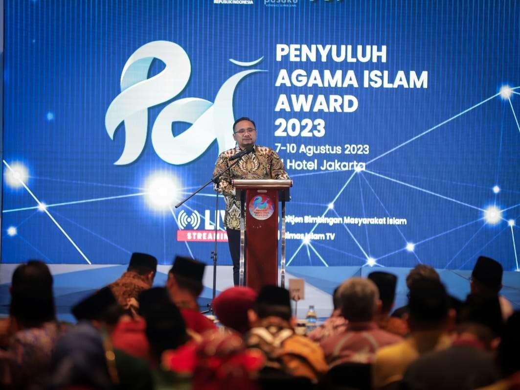 Menag Yaqut Cholil Qoumas saat menutup gelaran Penyuluh Agama Islam (PAI) Award 2023 tingkat nasional di Jakarta. (Foto: Dok Kemenag)
