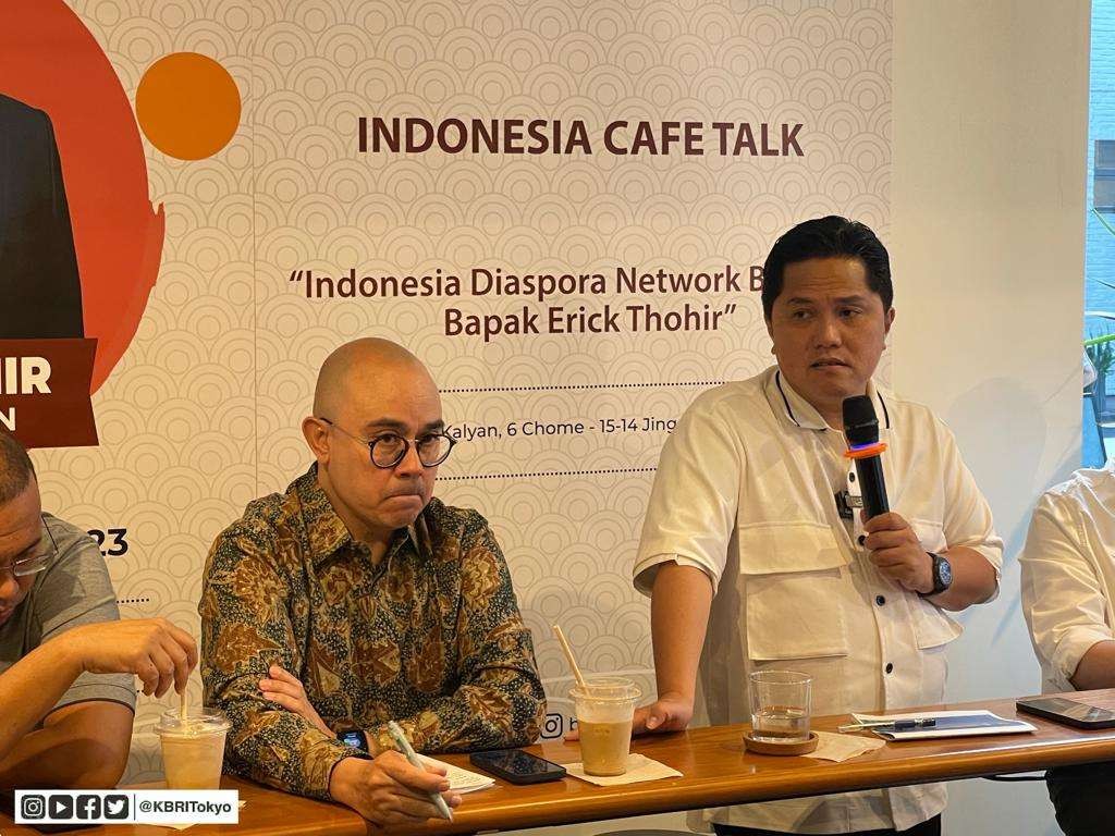 Menteri Badan Usaha Milik Negara Erick Thohir mengaku bangga dan mengapresiasi upaya warga negara Indonesia (WNI) yang membangun usaha di luar negeri. (Foto: Dok KBRI Tokyo)