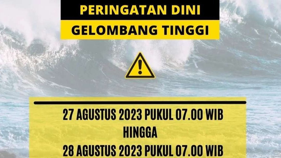 Peringatan dini dari BMKG terkait gelombang tinggi di perairan Indonesia, Minggu sampai Senin, 27-28 Agustus 2023 pukul 07.00 WIB. (ilustrasi: Instagram @infobmkg)