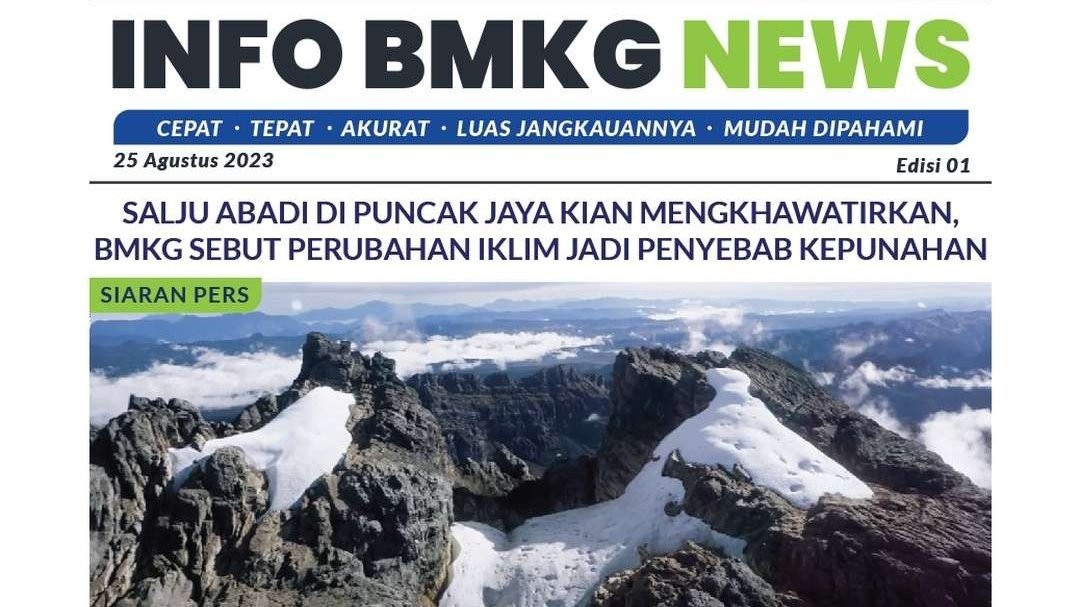 Salju abadi di Puncak Jaya Papua Mencair karena perubahan iklim dan El Nino. (Foto: Instagram @infobmkg)