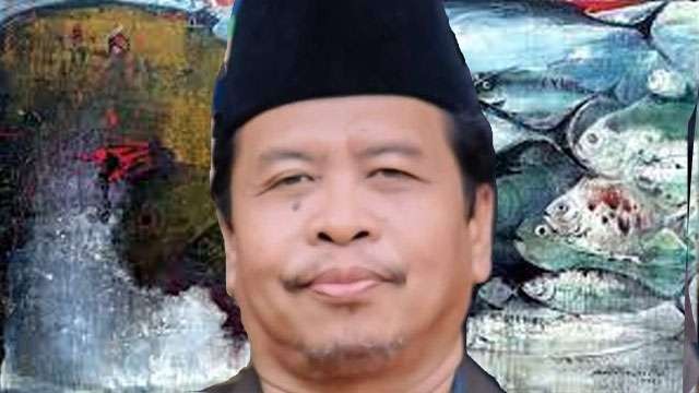 Almarhum Najib Amrullah di depan karyanya. (Foto:Istimewa)