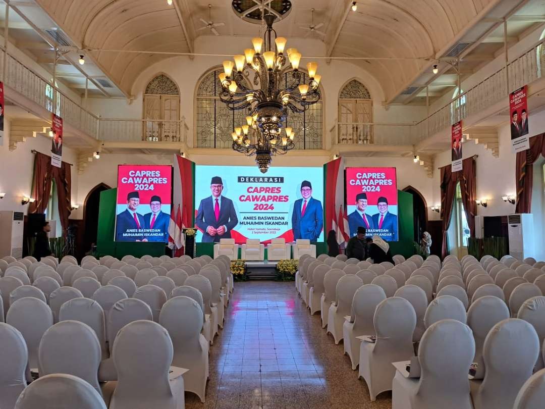 Deklarasi Capres-Cawapres Anies Baswedan - Muhaimin Iskandar berlangsung di Hotel Majapahit, Surabaya, Sabtu 2 September 2023. (Foto: Pita Sari/Ngopibareng.id)