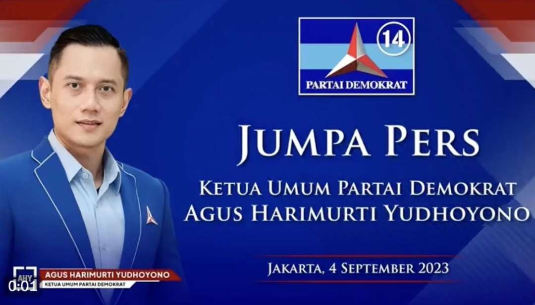 Ketua Umum Partai Demokrat Agus Harimurti Yudhoyono (AHY) beri ucapan selamat untuk deklarasi Anies Baswedan dan Muhaimin Iskandar, dalam jumpa pers di Kantor DPP Partai Demokrat, Senin 4 September 2023. (Foto: Instagram)