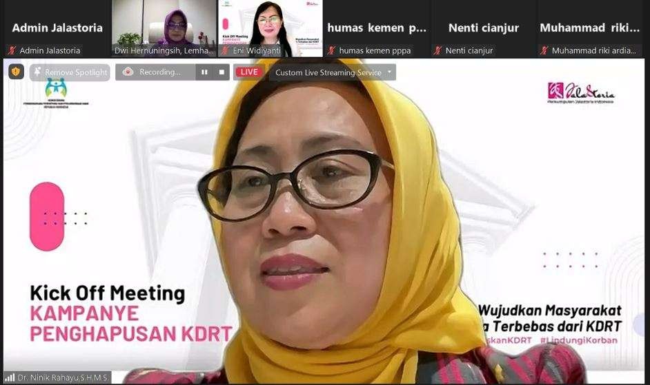 Kick Off  Meeting Kampanye Penghapusan Kekerasan Dalam Rumah Tangga (PKDRT), Kementerian Pemberdayaan Perempuan dan Perlindungan Anak  (KPPPA) dan Perkumpulan JalaStoria Indonesia. (Foto: Tangkapan layar)