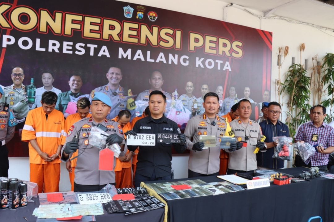 Rilis kasus curanmor di Polresta Malang Kota (Foto: Humas Polresta Malang Kota)