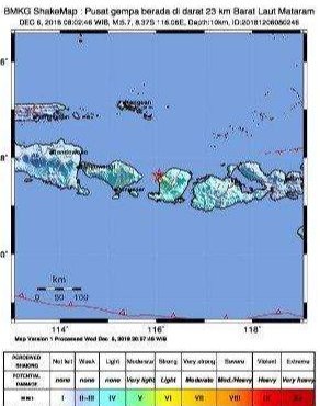 Gempa bumi terjadi di Kabupaten Lombok Utara, Provinsi NTB, pada Sabtu 9 September 2023. (Data: bmkg)