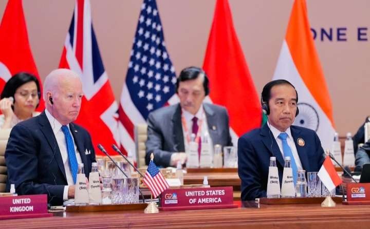 Presiden Joko Widodo menyampaikan paparan kepada peserta G20 India ( foto: Setpres)