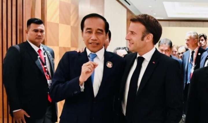 Presiden Jokowi melakukan pertemuan bilateral dengan Presiden Republik Prancis Emmanuel Macron yang digelar di Bharat Mandapam, IECC, Pragati Maidan, New Delhi, India. (Foto: BPMI Setpres)