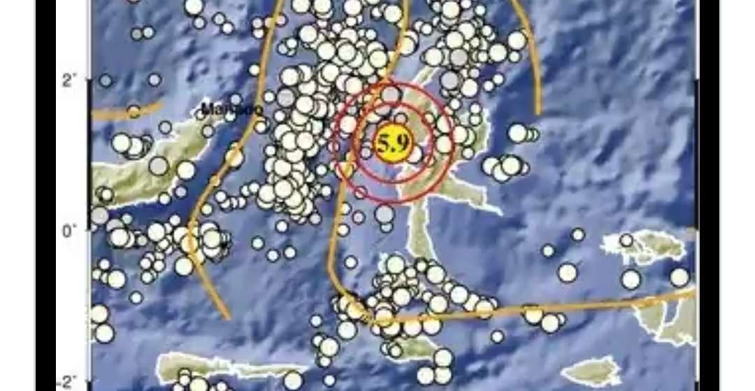 Gempa bumi berkekuatan 5,9 magnitudo (M) mengguncang wilayah Jailolo, Maluku Utara, Senin 11 September 2023 pukul 19.51 WIB. (Foto: X BMKG)
